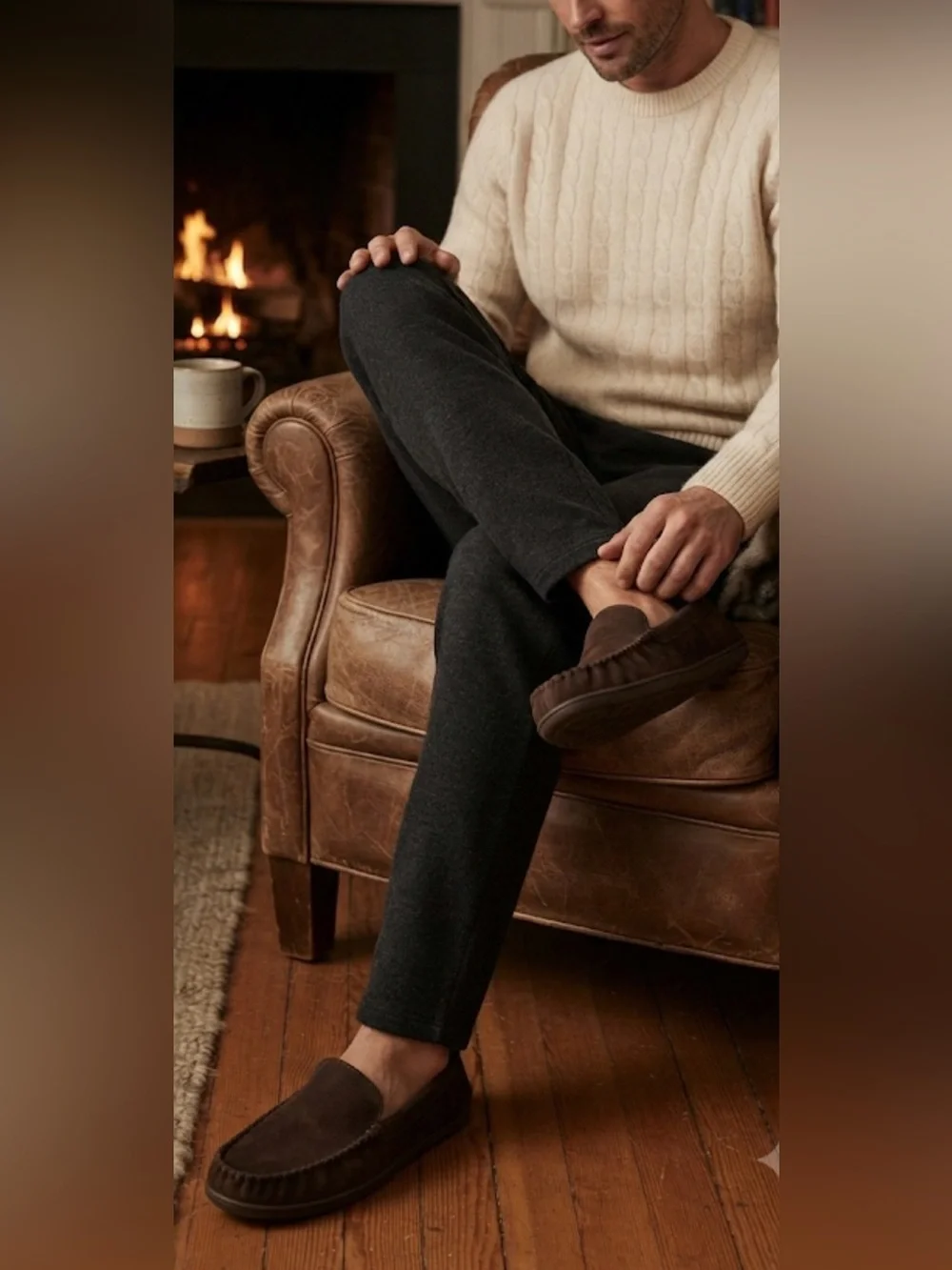 Mocassin-style slippers for men.